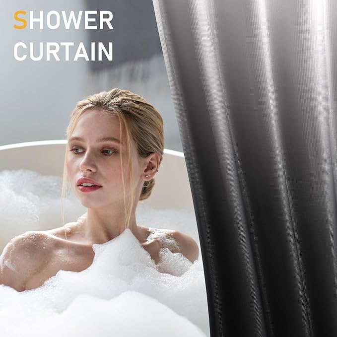 Black Bathroom Accessories Set with Wicker Trash Can Shower Curtain and Rugs,Bathroom Sets Small Waste Basket Bathroom Trash Can for Bedroom Bathroom