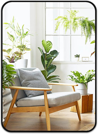 Fabuday Black Bathroom Mirror for Over Sink - 20x28 Rounded Rectangle Wall Mirror, Matte Metal Framed Vanity Rectangular Mirrors for Bedroom, Living Room, Entryway Decor, Horizontally/Vertically