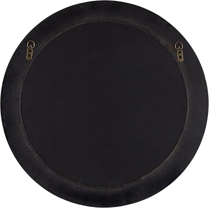 Kate and Laurel Palmer Rustic Farmhouse Round Wooden Mirror, 26 Inch Diameter, Blue and Rustic Brown, Modern Circle Decorative Wall Mirror with Paint Distressing