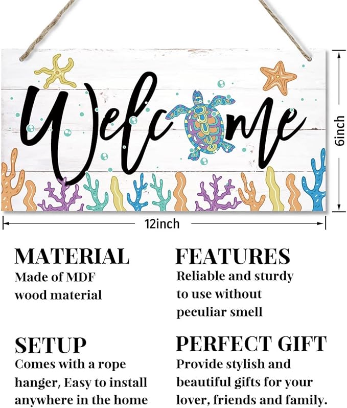 Welcome Decor Sign, Hanging Wood Sign Home Decorative, Printed Wood Wall Art Sign, Ocean Style Welcome Sign, Porch Decor, Farmhouse Front Door Wall Art Sign, Beach House Home Decor Sign 12 * 6inch