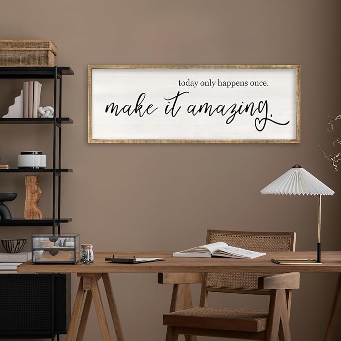 Today Only Happens Once Make It Amazing Wall Art Decor 32x12 Inch Large Inspirational Quote Sign Rustic Living Room Vintage Wood Frame Office Motivational Home Wall Hanging (Wood)