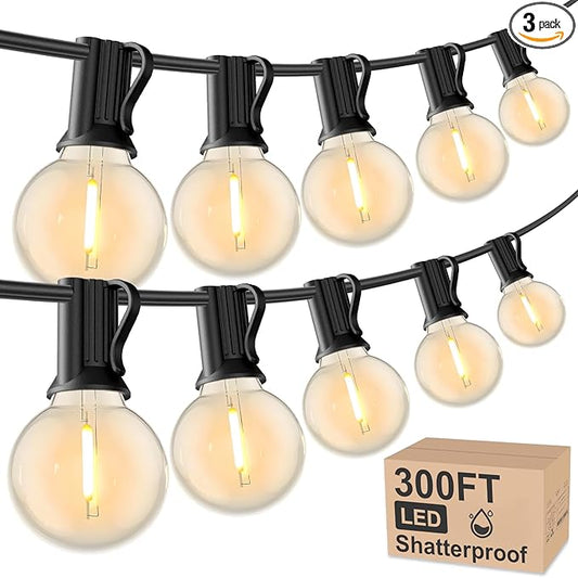 RTTY Outdoor String Lights 300 FT Globe LED Patio Lights with G40 Plastic Bulbs,Waterproof Shatterproof Dimmable Connectable Hanging for Backyard Porch Balcony Party Cafe Deck Decor