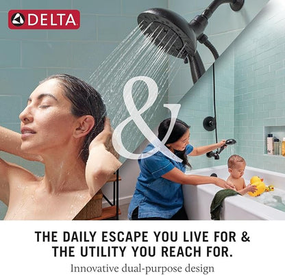 Delta Faucet Albion 14 Series Single-Handle Shower Faucet, Gold Shower Trim Kit with 4-Setting In2ition 2-in-1 Dual Hand Held Shower Head with Hose, Champagne Bronze T142855-CZ-I (Valve Not Included)