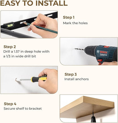 36 Inches Floating Shelves for Wall, 9.3" Deep Long Floating Shelves Set of 2, Large Display & Storage Shelf, Wall Shelf for Bathroom Bedroom Living Room Kitchen Office, Oak