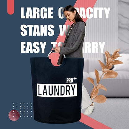 Caroeas Super Large 150L Laundry Basket Pro, Waterproof Laundry Hamper, Collapsible Laundry Basket Easy Storage, Clothes Hamper Stands Up Well, Laundry Bag with Padded Handles (Black)