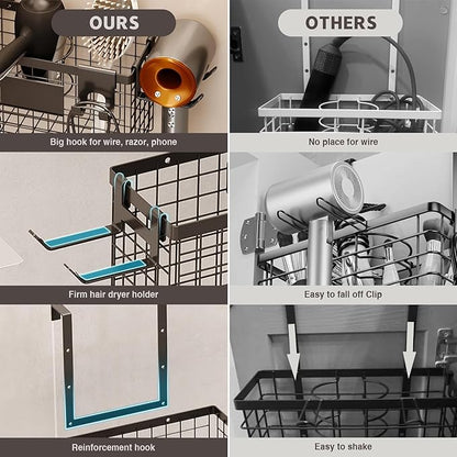 2 Pack Hair Tool Organizer,Adhesive Hair Dryer Holder Cabinet Door/Wall Mounted Adjustable Height Blow Dryer Holder Under Sink Bathroom Hair Appliance Organizer and Storage Countertop(Black)