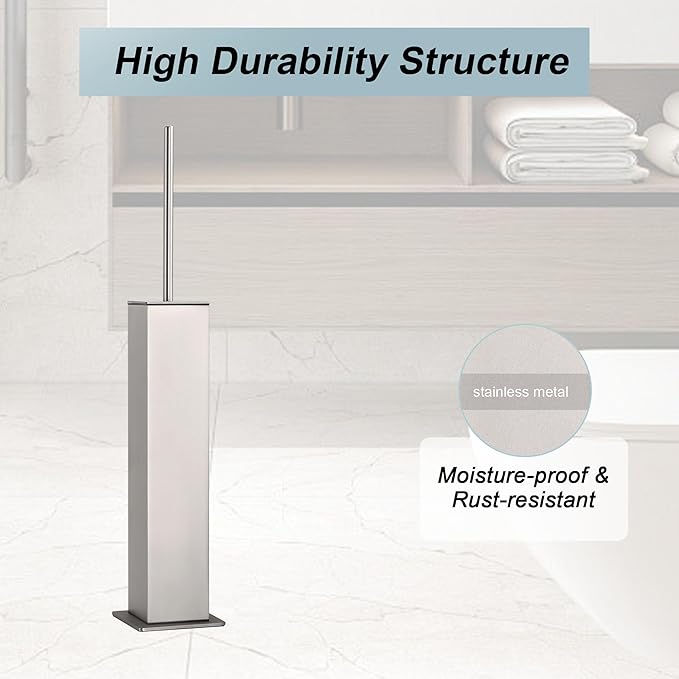 Brushed Nickel Toilet Brush and Holder,Toilet Bowl Brush with Extra Long Handle