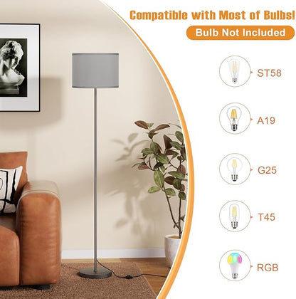 Ambimall 60'' Modern Floor Lamp with Shade, Tall Lamps for Living Room, Bedroom, Office, Dining Room, Gray Shade with Deep Gray Pole(Without Bulb)