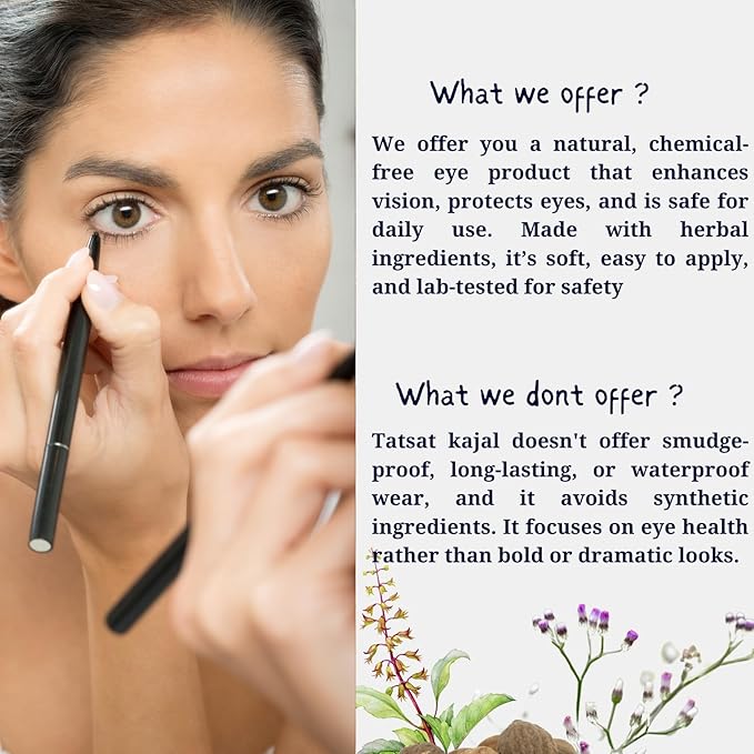 Tatsat Ayurvedic herbal Kajal | Natural, Lead-Free & Chemical-Free Eye Care | Soothing Formula for Everyday Use | Safe for All Skin Types | Made with Triphala, Chakshushya Herbs, Castor Oil etc