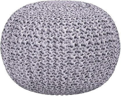 BIRDROCK HOME Round Pouf Ottoman | Cotton Braided Foot Stool with Bean Bag Filling | Boho Foot Rest for Living Room & Bedroom | Compact & Comfortable Seating, Lightweight & Soft | Light Grey