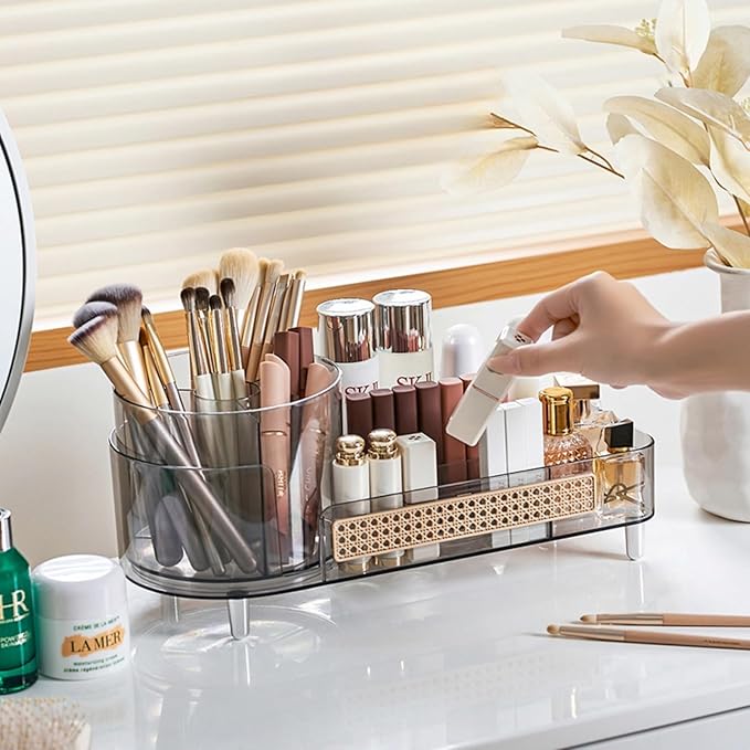 Rotating Makeup Organizer,Large Capacity Countertop Skincare Organizer,2 in 1 Bathroom Makeup Caddy,Cosmetic Display Case (Crystal Clear)