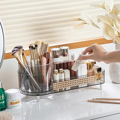 Rotating Makeup Organizer,Large Capacity Countertop Skincare Organizer,2 in 1 Bathroom Makeup Caddy,Cosmetic Display Case (Crystal Clear)