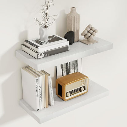 White Floating Shelves 22.5 Inch Long, 8 Inch Deep Floating Shelf Wall Mounted, Rustic Wood Bathroom Shelves for Storage, 22.5x8 Deep Shelf Set of 2 with Invisible Brackets for Books|Storage|Decor