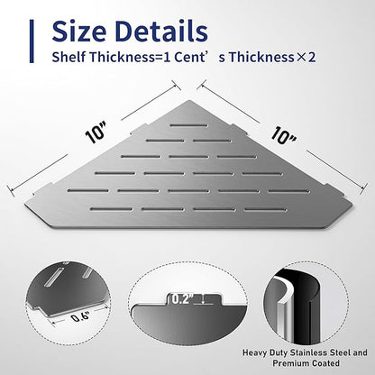 Corner Shower Shelf 10" Gunmetal 304 Stainless Steel Pentagonal Corner Shelf Recessed Bathroom Shower Shelf, No Drilling