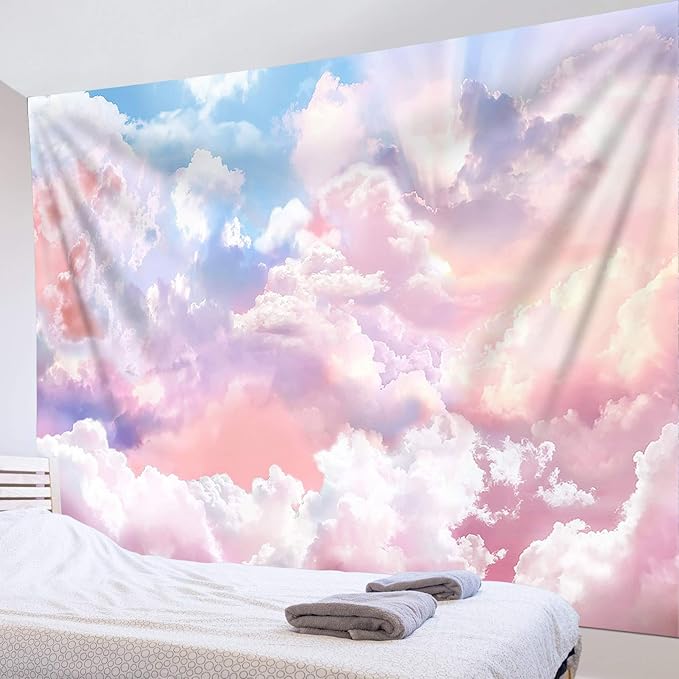 HVEST Pink Cloud Tapestry Colorful Abstract Clouds Natural Landscape Tapestries Wall Hanging for Bedroom Living Room Teen Dorm Indie Decor Poster Blanket,92.5x70.9 Inch