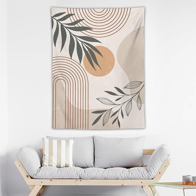 Abstract Boho Tapestry, Mid Century Tropical Tree Leaves Modern Geometric Arch Bohemian Botanical Tapestry, Home Aesthetic Wall Hanging Art Decor for Living Room Bedroom Dormitory 30x40 Inch
