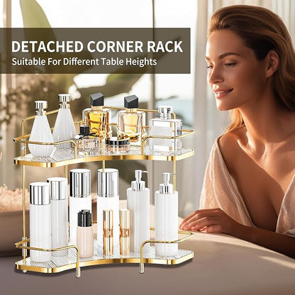 Seoneiro 2 Tier Corner Bathroom Counter Organizer, Cosmetic Skincare Organizer, Bathroom Countertop Perfume Tray Vanity Organizer, Kitchen Spice Corner Storage Shelf