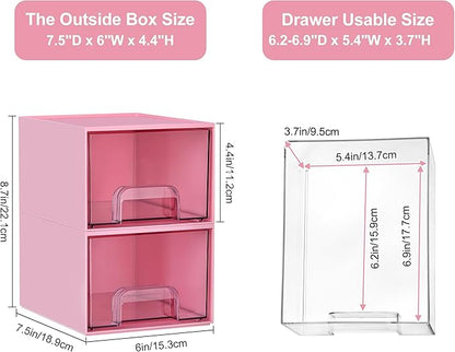 Vtopmart 4Pack Stackable Storage Drawers, 4.4'' Tall Bathroom Makeup Organizer,Plastic Storage Bins For Vanity, Undersink, Kitchen Cabinet, Pantry, Home Organization(Pink)
