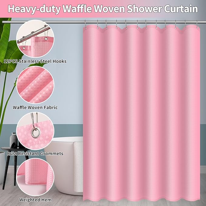 24 PCS Pink Bathroom Accessories Set with Shower Curtain and Rugs, Bathroom Sets with Extra Soft and Absorbent Bath Rugs Shower Curtain Pink Bathroom Sets for Bath
