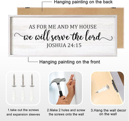 As For Me And My House We Will Serve The Lord Framed Wall Art, 40''×15'' Positive Religious Rustic Bible Verse for Christian God Jesus Christ Prayer, Vintage Horizontal Holy Catholic Scripture Decor