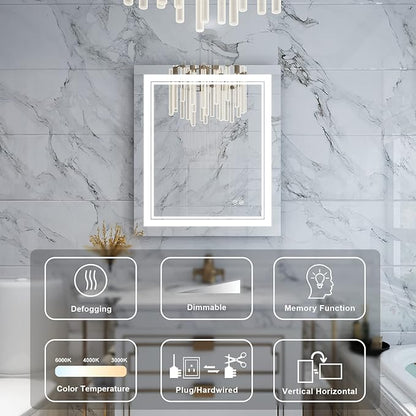 WELLFOR LED Bathroom Vanity Mirror 20 x 28 Inch, Lighted Anti-Fog Dimmable Mirror, IP44 Waterproof Wall Mounted Makeup Mirror, Packed with US Standard Plug and Touch Switch, (Horizontal/Vertical)