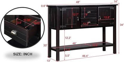 Solid Wood Farmhouse Console Table,Sofa Table with Storage Drawers and Shelves,Entryway Table for Entry Hallway Foyer Sofa Side Table,Fully Assembled(48" Espresso)