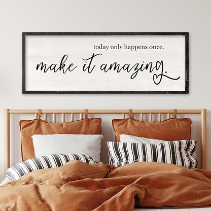 RLWangChao Today Only Happens Once Make It Amazing Wall Art Decor 40x15 Inch Large Inspirational Quote Sign Rustic Living Room Vintage Wood Frame Office Motivational Home Wall Hanging (Black)