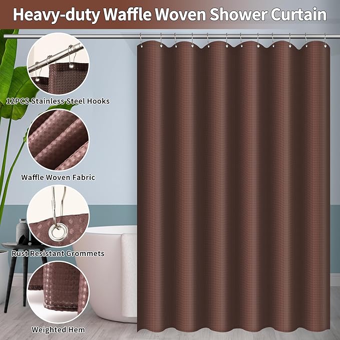 24 PCS Brown Bathroom Accessories Set with Shower Curtain and Rugs, Bathroom Sets with Extra Soft and Absorbent Bath Rugs Shower Curtain Pink Bathroom Sets for Bath