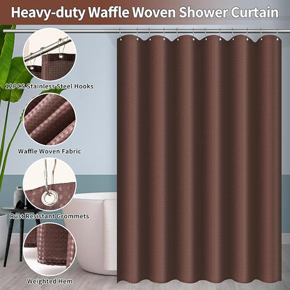 24 PCS Brown Bathroom Accessories Set with Shower Curtain and Rugs, Bathroom Sets with Extra Soft and Absorbent Bath Rugs Shower Curtain Pink Bathroom Sets for Bath