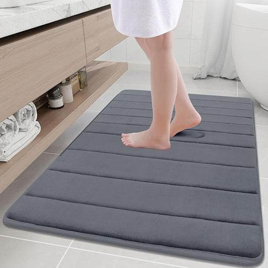 Buganda Memory Foam Bath Mat, 40" x 32", Ultra Soft and Non-Slip Bathroom Rugs, Water Absorbent and Machine Washable Bath Rug Runner for Bathroom, Shower, and Tub, Dark Grey