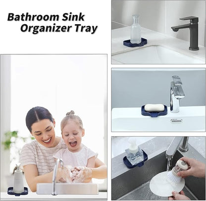 Silicone Bathroom Soap Dishes with Drain Spout-Kitchen Sink Organizer,Sponge Holder,Dish Soap Tray,Perfect for Dispenser,Scrubber,Bottle,Cup on Sink or Counter-Navy Blue 4.9"×3.2"