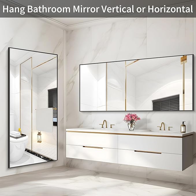 36x72inch Bathroom Mirror, Black Rectangle Mirror with Thin Metal Frame, Large Rectangular Wall Mirrors for Bathroom, Living Roomm, Hair Salon, Big Farmehouse Mirror Hang Horizontal/Vertical