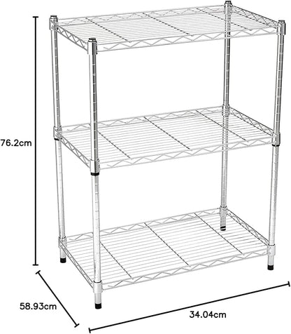 Amazon Basics 3-Shelf Adjustable Heavy Duty Steel Wire Rack Storage Shelving Organizer for Kitchen, Garage, 23.2" L x 13.4" W x 30" H, Chrome