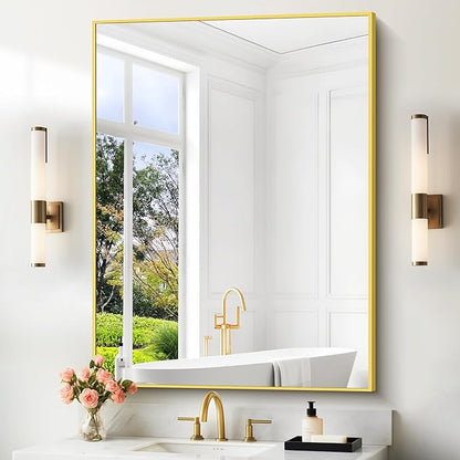 36x55inch Bathroom Mirror, Gold Rectangle Mirror with Thin Metal Frame, Large Rectangular Wall Mirror for Bathroom, Living Room, Hair Salon, Big Farmhouse Mirror Hang Horizontal/Vertical
