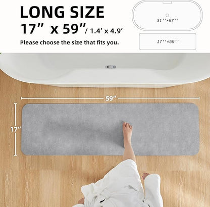 Bathroom Mat Quick Dry, Bathroom Rugs Non Slip Washable Thin Absorbent Bath Mat Fits Under Door Bathroom Floor Mat Perfect for Bath, Shower, or Sink 17"x59" Light Grey