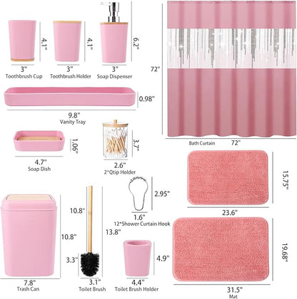 Pink Bathroom Accessories Set with Glitter Shower Curtain and Rugs,Bathroom Sets with Extra Soft and Absorbent Bath Rugs Sequin Shower Curtain Pink Bathroom Sets for Bath Decor
