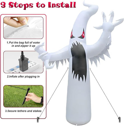 12FT Halloween Inflatables Giant White Ghost, Halloween Inflatable Outdoor Decoration, LED Colored Lights, Scary Red Eyes, Devil Claws, for Indoor and Outdoor Halloween Blow Ups Party Decorations