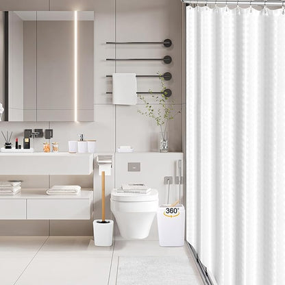 White Bathroom Sets Accessories with Waffle Shower Curtain,Bathroom Sets with Trash Can,Toothbrush Holder,Toothbrush Cup,Soap Dispense,Tray,Soap Dish,Toilet Brush,Qtip Holder