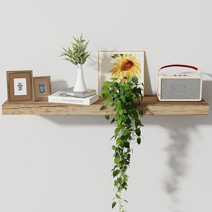 Axeman Floating Shelves, 8 Inch Deep Modern Solid Wood Wall Shelves for Storage, Wall Mounted Display Shelving with Invisible Heavy-Duty Metal Bracket, 36" W x 8" D x 1.6" H, Light Carbonized