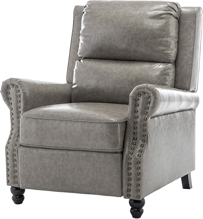 UIXE Pushback Recliner Chairs Set of 2, Faux Leather Armchair Push Back Accent Chair for Living Room, Rivet Trim Club Arm Chair Overstuffed Home Theater Single Sofa Reading Seat with Footrest - Gray