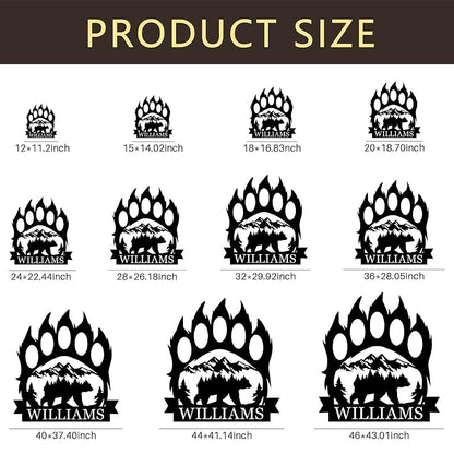 Personalized Bear Paw Metal Wall Decor, Rustic Forest Bear Wilderness Sign, Forest for Living Room Indoor Decor, Rustic Cabin Hunting Bear Paw Signs