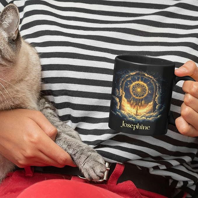 Personalized Name Black Coffee Mug, Custom Unique Celestial Mug 11oz or 15oz, Custom Fantasy Landscape Ceramic Cup, Nature Lover Coffee Cup for Holiday, Gifts for Women, Men