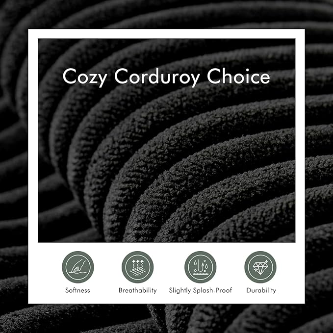 Boneless Sectional Cloud Couch Sofa Bed for Living Room, 112" Modular Modern Lounge 3 Seater Sleeper Black Couches with Chaise, No Assemble, Cordury Compression Upholstered Sofas