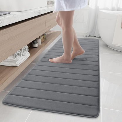 Buganda Memory Foam Bath Mat, 70" x 24", Ultra Soft and Non-Slip Bathroom Rugs, Water Absorbent and Machine Washable Bath Rug Runner for Bathroom, Shower, and Tub, Grey