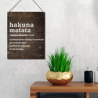Qious Inspirational Gift Signs Hakuna Matata a Wonderful Phrase Meaning No Worries for the Rest of Your Days Wooden Hanging Sign Rustic Wall Art Home Decoration 10 x 8 Inches…