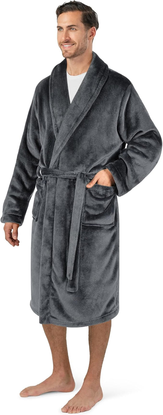PAVILIA Mens Soft Robe Bathrobe for Men, Lightweight Fleece Male Robe Long Bath Shower Spa