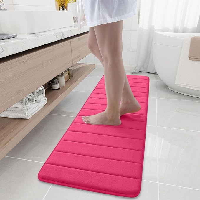 Buganda Memory Foam Bath Mat, 59" x 17", Ultra Soft and Non-Slip Bathroom Rugs, Water Absorbent and Machine Washable Bath Rug Runner for Bathroom, Shower, and Tub, Deep Pink