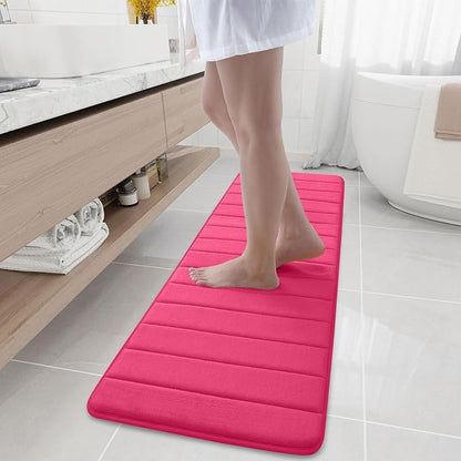 Buganda Memory Foam Bath Mat, 59" x 17", Ultra Soft and Non-Slip Bathroom Rugs, Water Absorbent and Machine Washable Bath Rug Runner for Bathroom, Shower, and Tub, Deep Pink