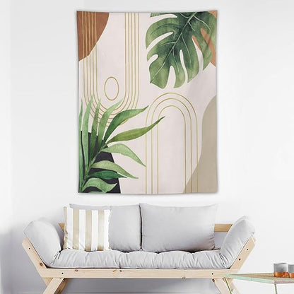 Abstract Boho Tapestry, Mid Century Tropical Tree Leaves Modern Geometric Arch Bohemian Botanical Tapestry, Home Aesthetic Wall Hanging Art Decor for Living Room Bedroom Dormitory 40x60 Inch