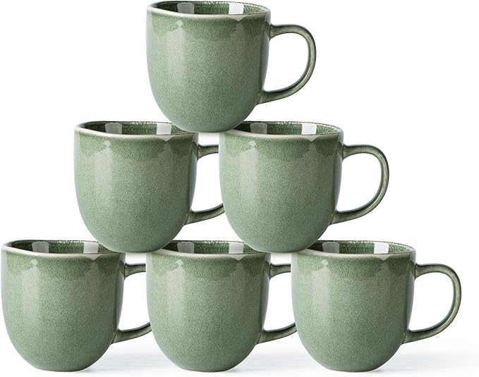 AmorArc 12oz Coffee Mugs, Ceramic Coffee Mugs set of 6 for Man, Woman, Dad, Mom, Modern Coffee Mugs with handle for Latte/Cappuccino/Milk/Cocoa. Dishwasher&Microwave Safe, Jade Green